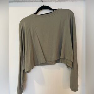 Olive green long sleeve crop top in size L